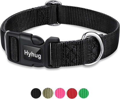 Hyhug Small Dog Collar Quick-Release Black| Heavy-Duty Nylon Puppy Collar, Adjustable & Durable Pet Supplies for Boy & Girl Dogs (Small, Black)