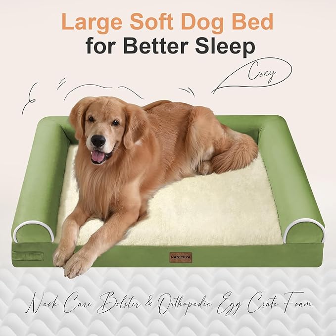 Large Dog Bed Orthopedic Washable: Beds Bolster XL Bed Medium Large Dogs Egg Crate Foam Couch Sofa Waterproof with Removable Cover - Grass Green
