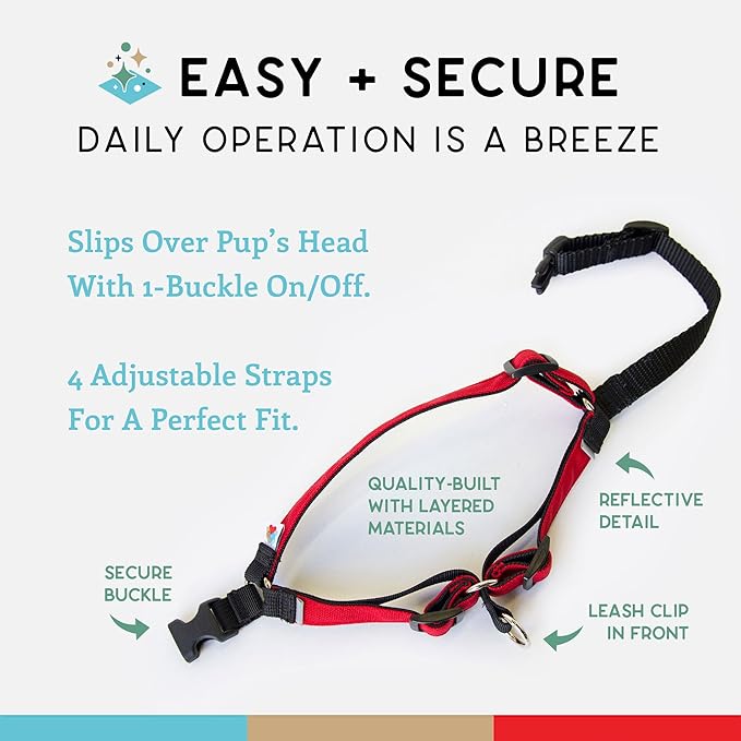 Wildebeest No Pull Dog Harness | Comfortable Training Harnesses | Effective No Pull Harness Design | Ideal for Medium Sized Dog | 4-Point Adjustable(M - 22~28 inch Girth, Red)