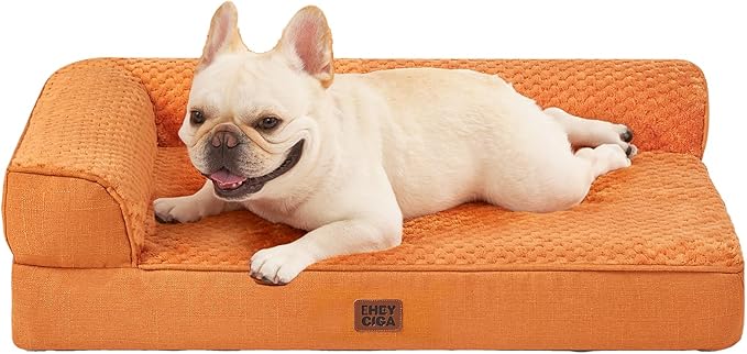 EHEYCIGA Orthopedic Dog Bed Medium Size Dogs, Memory Foam Dog Bed with Washable Removable Cover, Waterproof Pet Sofa Couch for Crate with Nonskid Bottom, 30x20x6, Pumpkin