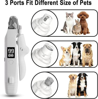 2-in-1 Dog Nail Clippers & Cat Nail Trimmers for Small Medium Large Pets Claw, 2 LED Lights and Battery Indicator, Ultra-Quiet Grinder for Puppy and Kitten, USB-C, Nail Clipping Catcher