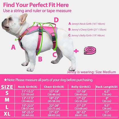 Huntboo Escape Proof Dog Harness, Escape Artist Harness, Reflective Dog Harness with Handle, Durable,Adjustable Vest for Small Medium Large Dogs Walking, Training, and Running Gear(Rose Red, S)