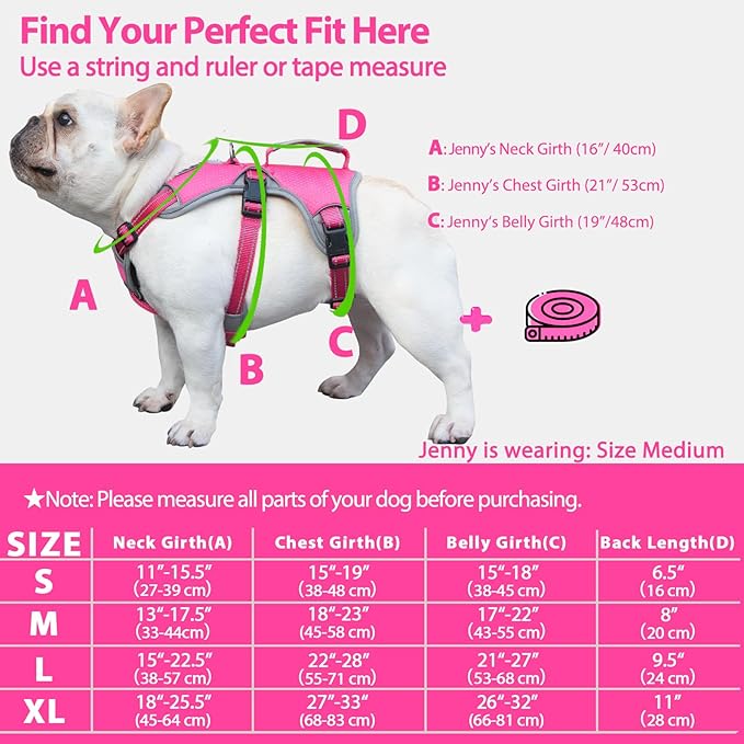 Huntboo Escape Proof Dog Harness, Escape Artist Harness, Reflective Dog Harness with Handle, Durable,Adjustable Vest for Small Medium Large Dogs Walking, Training, and Running Gear(Rose Red, M)
