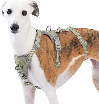 Huntboo Escape Proof Dog Harness – No Pull, No Slip, Fully Reflective, Adjustable 7-Point Design for Small, Medium, and Large Dogs – Lightweight for Outdoor Training & Hiking (Army Green, S)