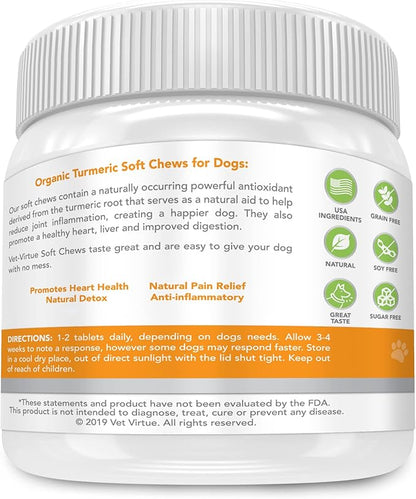 Turmeric for Dogs Anti Inflammatory Pain Relief | Organic Curcumin Dog Supplement with Collagen & Bioprene, Anti Inflammatory for Dogs, Supports HIPS, Joints & Mobility | 120 Count