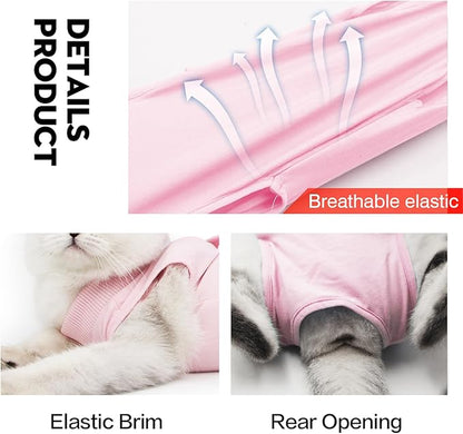 DOTON Cat Recovery Suit for Male and Female Surgical Post Surgery Soft Cone Onesie Shirt Clothes Neuter Licking Protective Diapers Outfit Cover Kitten Spay Collar(S, Pink)
