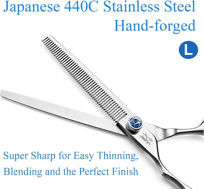 JASON Left Handed 7" 50 Teeth Blending Dog Grooming Scissor, Ergonomic Cats Grooming Thinning Shears Pets Trimming Kit with Offset Handle and a Jewelled Screw, Sharp, Comfortable Blender Christmas