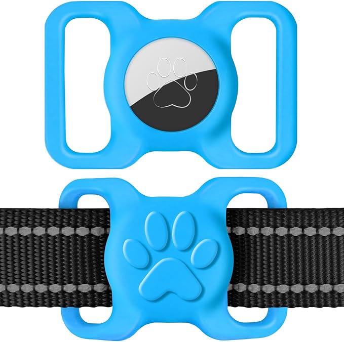 Dynmeow Dog Cat Collar Holder Compatible with Airtag, Anti-Lost Silcione Holder for 1.2 and 1.5 inch Wide Collar, Blue, L(1 Pack)