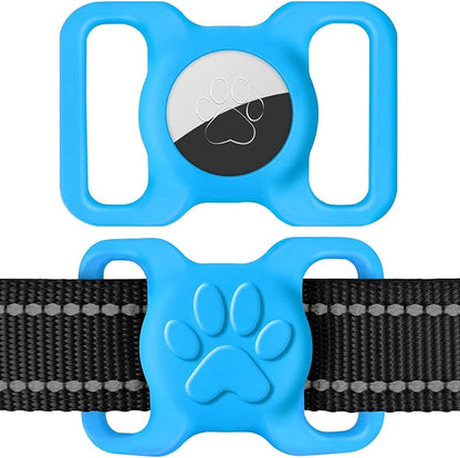 Dynmeow Dog Cat Collar Holder Compatible with Airtag, Anti-Lost Silcione Holder for 1.2 and 1.5 inch Wide Collar, Blue, L(1 Pack)