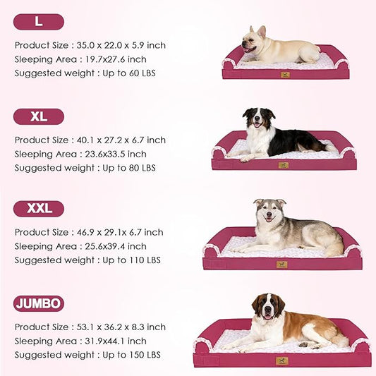 PAWPUBBY Medium-Sized Orthopedic Dog Bed - Washable Rose Velvet Cover, Waterproof Lining, Memory Foam Dog Couch, Non-Slip Base, Sofa Dog Bed for Corgis, Pomeranians, French Bulldogs (Rose Pink, L)
