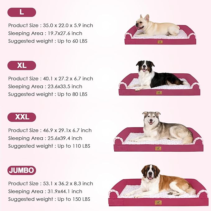 PAWPUBBY XXL Orthopedic Dog Bed, Memory Foam Waterproof Pet Bed with Removable Washable Cover, Non-Slip Extra Large Dog Bed for 110lbs Large Dogs & Senior Dogs (Rose Pink)