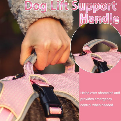BELPRO Multi-Use Support Dog Harness, Escape Proof No Pull Reflective Adjustable Vest with Durable Handle, Dog Walking Harness for Big/Active Dogs (Pink, M)