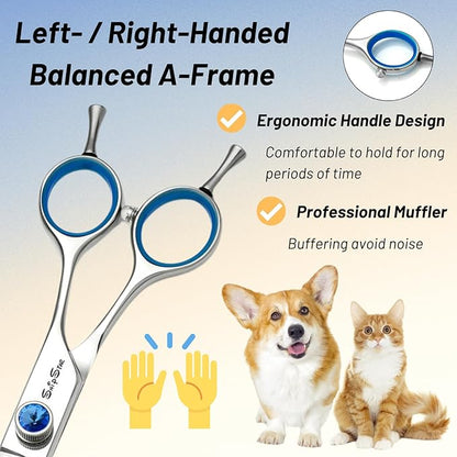 7.5inch 25° Curved Dog Grooming Scissors Professional, Japanese VG10 Stainless Steel Sharp Dog Scissors for Grooming Groomer, Comfortable Ergonomic Handle, Pet Shears for Dogs Cats Face Paws Cutting