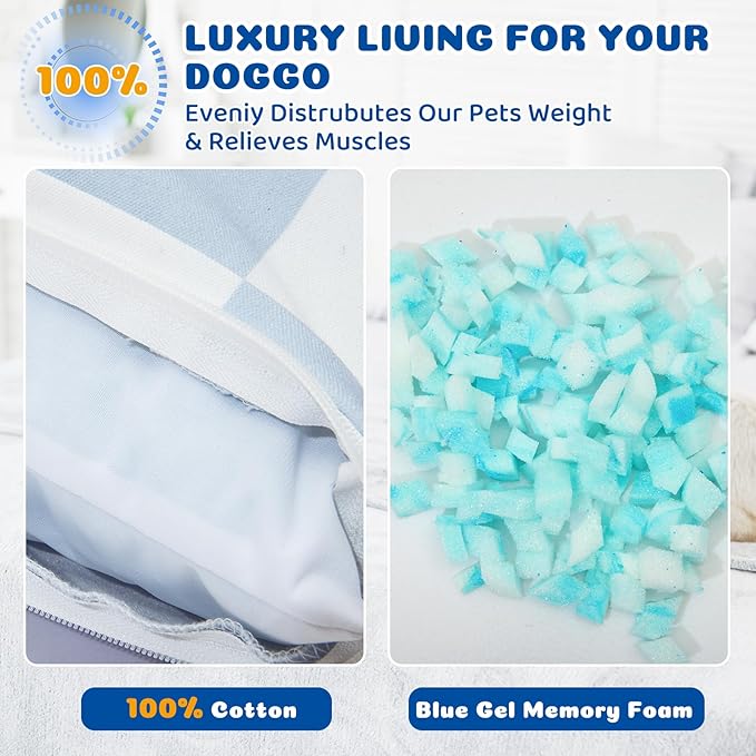 UWELL PETS Dog Bed with Removable Washable Cover for Small Dogs Deluxe Plush Dog Crate Beds Comfy Kennel Pad Waterproof Lining and Blue Gel Memory Foam Memory Foam（Blue 30 * 20 * 4in）