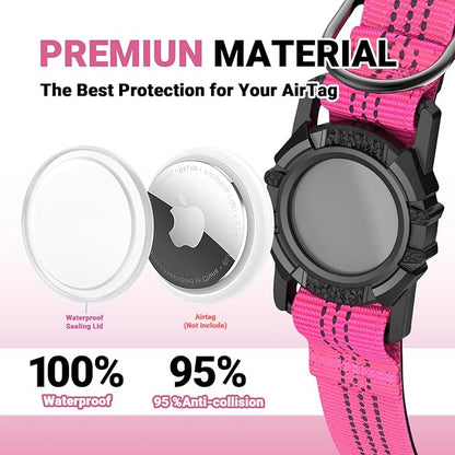 HDDTTZ AirTag Dog Collar, IP68 Waterproof Integrated Air Tag Dog Collars with Reflective, Ultra-Durable, Comfortable Padded, Heavy Duty Dog Collars for Small Medium Large Dogs, M (12.6"-17.1"), Pink