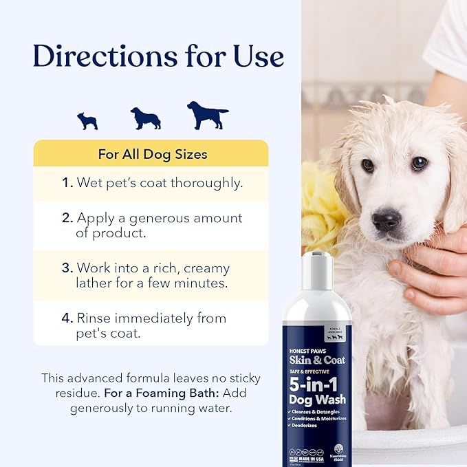 Honest Paws Dog Shampoo and Conditioner - Premium Dog Wash for Allergies and Dry, Itchy, Moisturizing for Sensitive Skin - Sulfate Free, Plant Based, All Natural - 8 Fl Oz