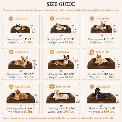 Comfort Expression Orthopedic Dog Bed for Large Dogs 38x25 Inch, Waterproof Supportive Egg Crate Foam Large Pet Bed with Removable Bolsters, Dog Couch with Washable Cover & Non-Slip Bottom, Dark Brown