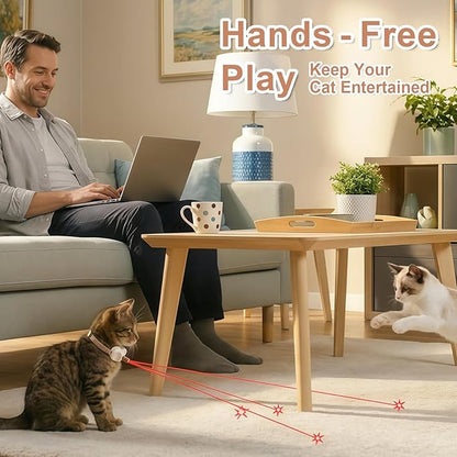Walfront Cat Toys, Automatic Interactive Brown Light Collar, USB Rechargeable Adjustable 9.1–13.4in, 2 Modes & 41° Angle, Hands-Free Indoor Chase for Cats & Kittens, Fun Play