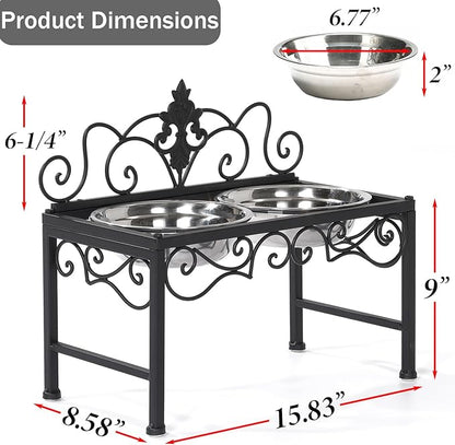 Elevated Dog Bowls for Medium Dogs, Raised Dog Bowl with Double Stainless Steel Bowls for Food and Water, Matte Black Tall Dog Bowl with Metal Stand, Perfect for Medium Large Dogs and Pets - Height 9"