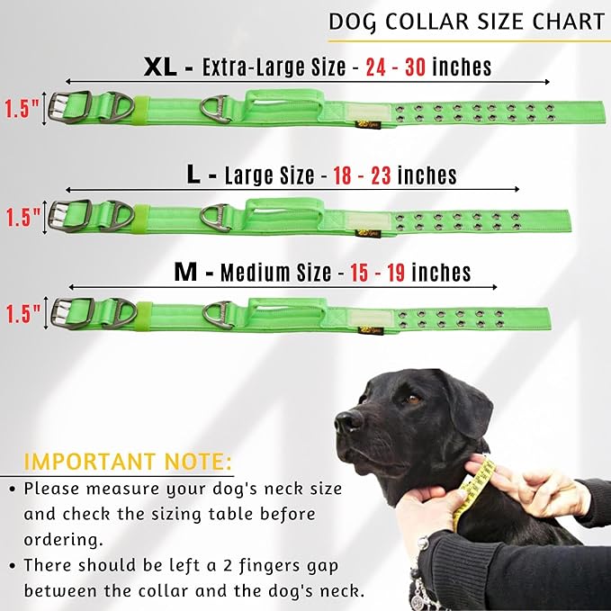ADITYNA Heavy Duty Dog Collar for Extra-Large Dogs - Reflective Green Collar with Handle for Training, and Walking - Wide, Thick, Tactical, Soft Neoprene Padded