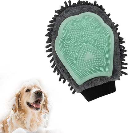 Histotree Dog Double-Sided Bath Glove Cleaning Massage Brush,Chenille Water Absorbing Gloves for Dogs and Cats,Pet Grooming Tool for Gentle Hair Removal