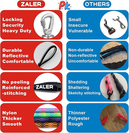 ZALER Short Dog Leash, 26 Inches Rope Traffic Leashes for Dogs, Reflective Dog Lead with O-Ring, Heavy Duty Pet Leash for Large and Medium Dogs (26'' Blue Pink)