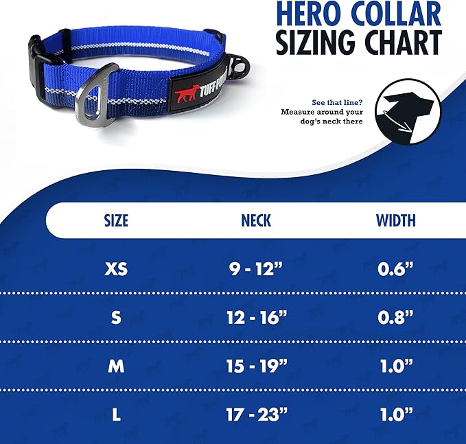 Tuff Pupper Heavy Duty Reflective Dog Collar with Aluminum D-Ring Leash Clip | Separate Dog ID Tag Attachment | Easy Sizing for All Breeds