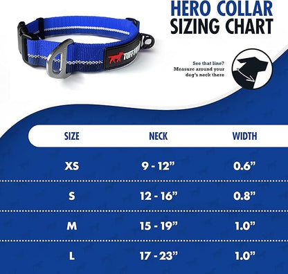 Tuff Pupper Heavy Duty Reflective Dog Collar with Aluminum D-Ring Leash Clip | Separate Dog ID Tag Attachment | Easy Sizing for All Breeds