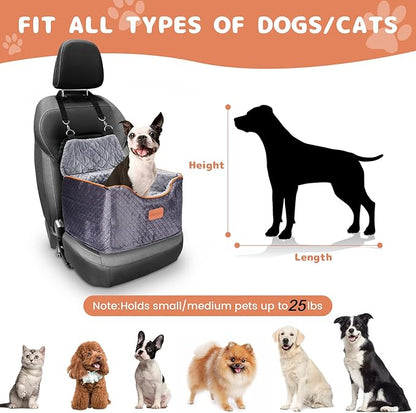 AlfaTok Memory Foam Booster Dog Car Seat with Washable Removable Cover, Elevated Pet Car Seat, Anti-Slip Sturdy Booster Seats for Small Dogs 35lbs, Seat Belt, Storage Pocket, Dog Blankets