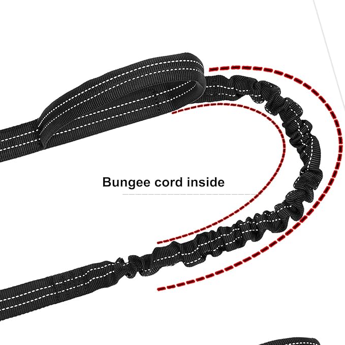 ICEFANG Tactical Dog Leash,K9 Training Walking Bungee Lead with 2 Control Handle,Heavy Duty Quick Release Metal Clasp,Hands Free D-Ring for Medium Large Dogs (4ft,Reflective Black)
