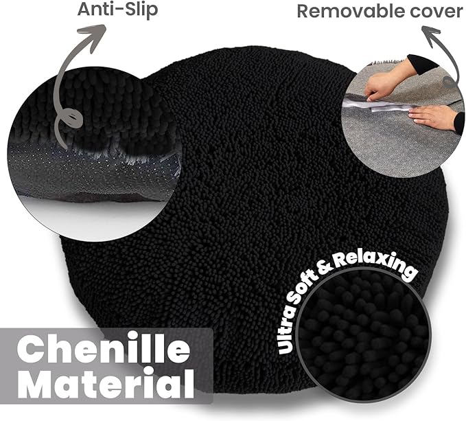 Muddy Mat®Cloud K-9 Bed for Dogs & Cats, Soft & Relaxing Donut Dog Bed, Chenille Material, Removable Cover, Washable & Dryer Safe–Black Medium(35'x35')