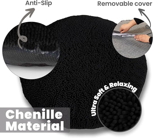 Muddy Mat®Cloud K-9 Bed for Dogs & Cats, Soft & Relaxing Donut Dog Bed, Chenille Material, Removable Cover, Washable & Dryer Safe–Black Medium(35'x35')