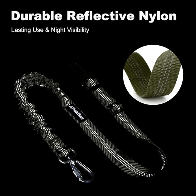 APakBak Dog Seat Belt for Car, Adjustable Dog Car Harness Seatbelt for Small Medium Large Dogs, Heavy Duty Travel Safety Restraint with Locking Aluminum Hook & Reflective Nylon Strap, Ranger Green