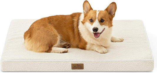 COZY KISS Dog Crate Bed for Large Size Dogs, Rectangular Orthopedic Dog Beds, Foam Anti-Slip Bottom Pet Mat with Washable Removable Cover, Suitable for Pet Up to 75 lbs, 36x27x3 inch, Beige
