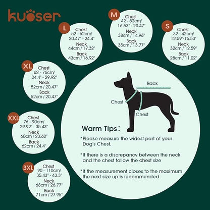 Kuoser Dog Coat, Super-Warm Dog Jacket Windproof Pet Cold Weather Coats for Extra Large Dogs, Fleece Lining Quilted Turtleneck Puppy Snowsuit Reflective Adjustable Doggie Winter Clothes, Green, 3XL