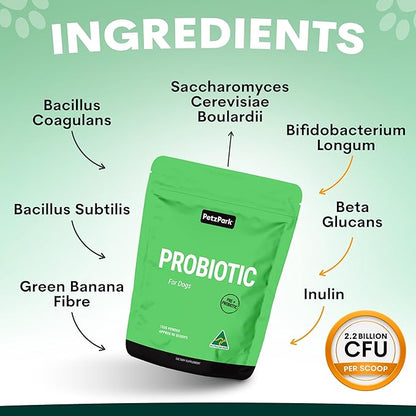 Probiotic for Dogs - Grain-Free Digestive Support Powder for Diarrhea, Bloating & Gas - Promotes Immune Support & Oral Health - Reduces Paw Licking, Allergies & Yeast Infections - 2.7 oz - 45 Scoops