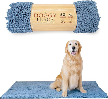 My Doggy Place Dog Mud Mat, 60" x 36" Faded Denim – Thick Microfiber Entry Rug for Snow, Mud & Salt – Absorbent, Quick-Dry, Washer-Safe & Non-Slip, X-Large