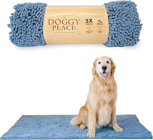 My Doggy Place Dog Mud Mat, 60" x 36" Faded Denim – Thick Microfiber Entry Rug for Snow, Mud & Salt – Absorbent, Quick-Dry, Washer-Safe & Non-Slip, X-Large