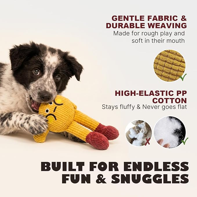 FURETTICO Squeaky Dog Chew Toy Teething Interactive Plush Stuffed Toys with Squeaker Crinkle Paper for Small Medium Breed Tough Durable Funny Pet Supplies Ideal Puppy Cats Gifts - Waffle Doll, Medium