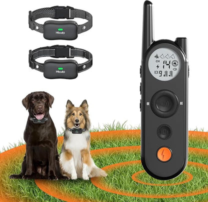 Htcuto Wireless Dog Fence, 3500FT Fence Range, 6100FT Remote Training, 185 Days Rechargeable, IPX7 Waterproof Collar, 3 Training Modes (Black 2 Dogs)