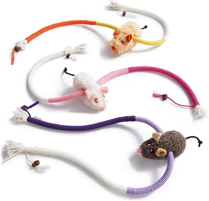 PURETOY Cat Chew Ropes with Catnip Mice, 3Pcs Cat Chew Toys for Kitten/Large Cats Enrichment, 3-in-1 Catnip Toys Mouse & Strong Braided Ropes & Gall Fruits, Cats Teething Toys