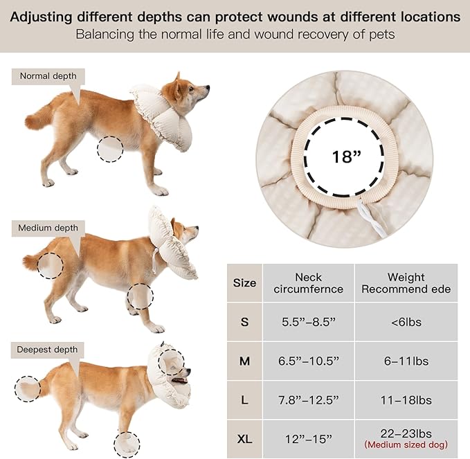 H HIDREAM Soft Dog Cones for Medium Dogs,Cute Adjustable Cone for Dogs to Stop Licking,Dog Recovery Collars & Cones That can Protect Head and Foot Wounds，Egg White All-Season Style