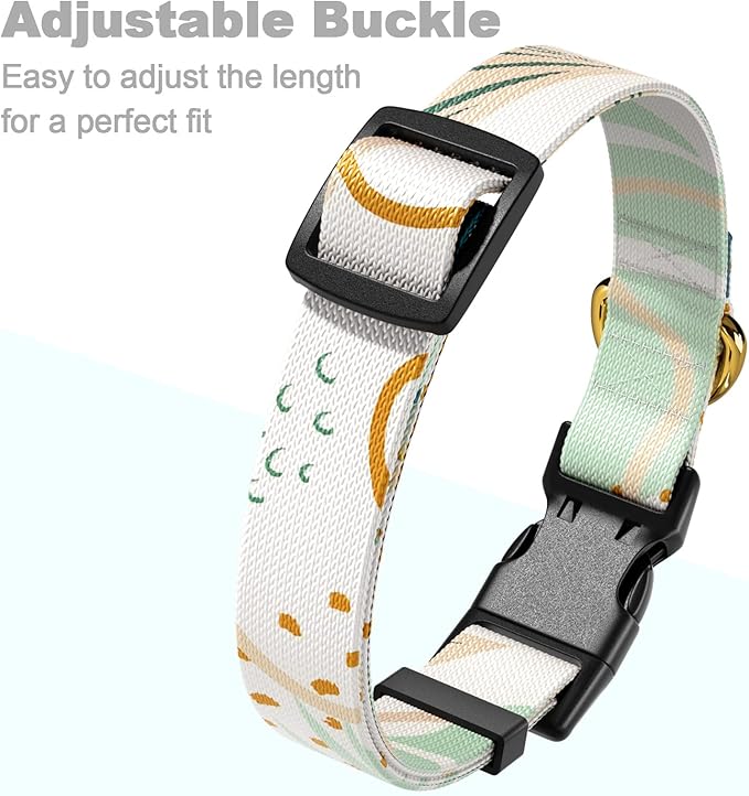 Rnivvi Dog Collar for Large Dogs, Cute Boho Heavy Duty Adjustable Puppy Collar with Quick Release Buckle for Girl & Female, Pet Accessories for Walking Running, L Length 1" Width, Tropical Leaves