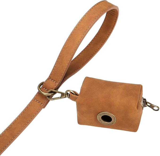 Didog Stylish PU Leather Dog Leash for Medium Dogs, Easy to Clean 5ft Dog Leashes for Large Dogs, Fashionable and Elegant for Walking, Running and Training,Light Brown, M