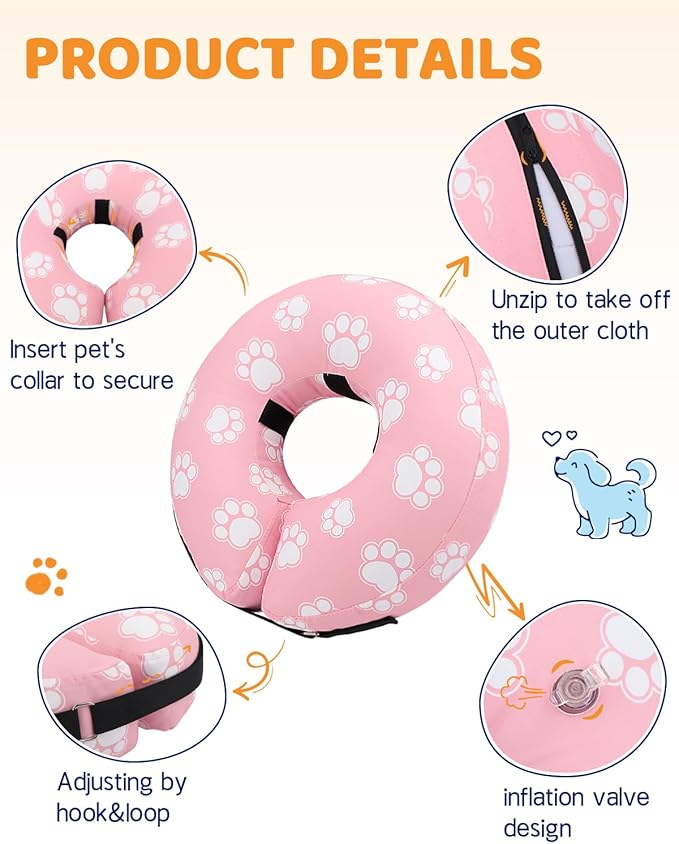 Supet Inflatable Dog Cone Collar Alternative After Surgery, Dog Neck Donut Collar Recovery E Collar for Neuter, Soft Pet Cone for Small Medium Large Dogs