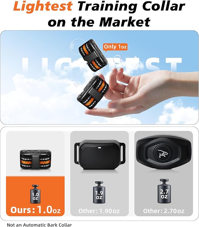 Tiniest Dog Shock Collar, Lightest Dog Training Collar with Remote for Small Dogs 5-15lbs & Medium Large Dogs/Puppies, Waterproof, Rechargeable, 1300ft Range (Orange&Ultra Tiny)