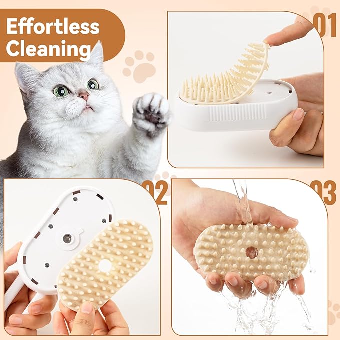 TOOLIAR 4 in 1 Pet Steam Brush for Shedding,Rechargeable cat brushes for indoor cats,Quiet Detangling Brush for Long Haired Cats and Dogs(White)