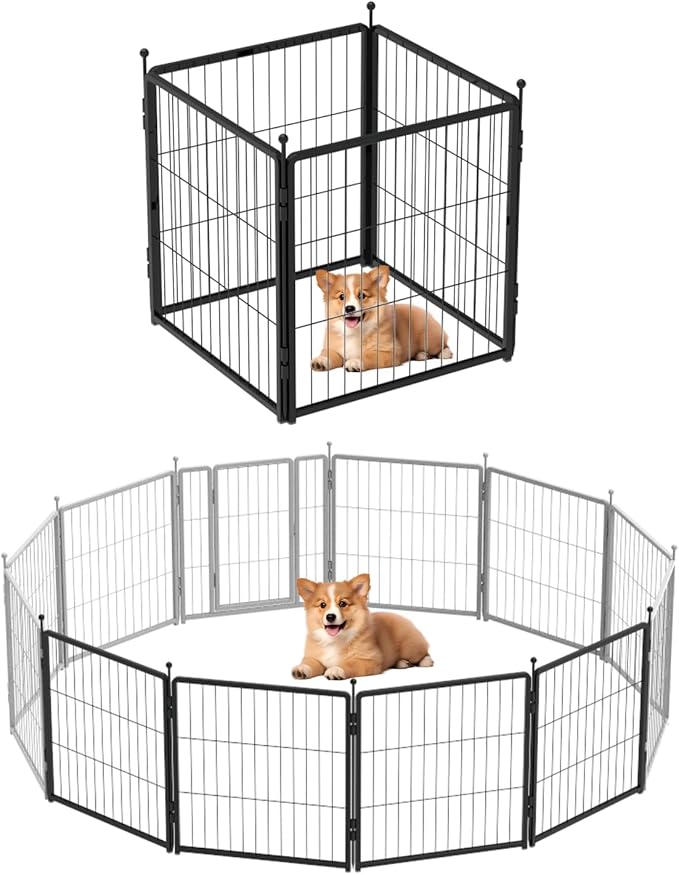 PETREEK Dog Playpen Add-on 24 inch 4 Panels for Indoor & Outdoor Use – Heavy-Duty Metal Pet Fence with Ground Stakes, Rounded Ball Tops for Safety, Stable & Foldable Design, Easy to Assemble