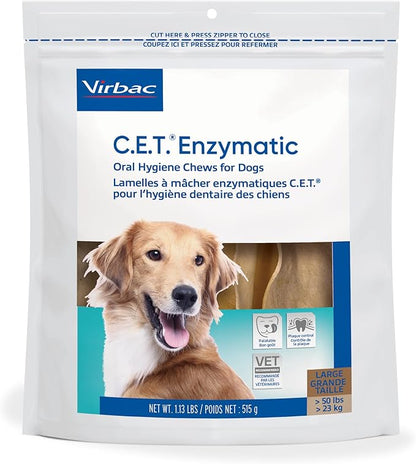 Virbac C.E.T. Enzymatic Oral Hygiene Chews for Large Dogs - Plaque & Tartar Control - Single Layer Beefhide with Exclusive Dual-Enzyme System & Tasty Chicken Flavor - Easy to Give Dog Dental Chew