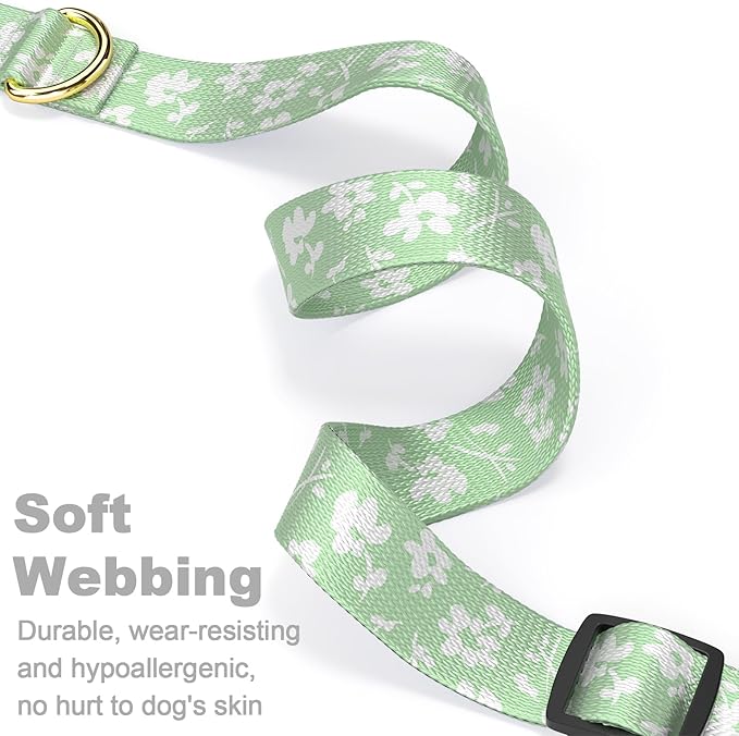 Rnivvi Dog Collar for Small Dogs, Cute Floral Heavy Duty Adjustable Puppy Collar with Quick Release Buckle for Girl & Female, Pet Accessories for Walking Running, S Length 3/4" Width, Green